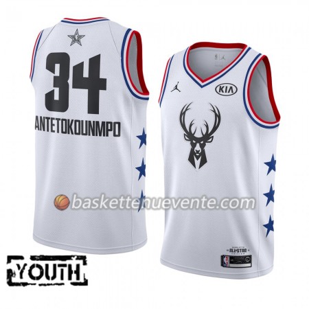 Maillot Basket Milwaukee Bucks Giannis Antetokounmpo 34 2019 All-Star Jordan Brand Blanc Swingman - Enfant